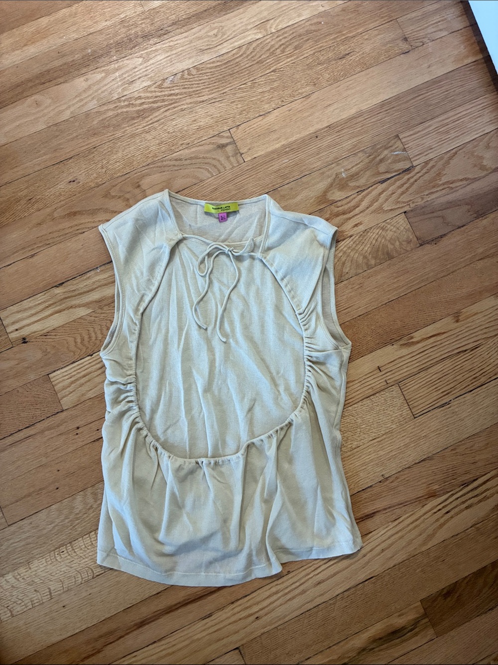 Eckhaus Latta x Mango Sleeveless Cream Tie-Neck Gathered Tank NWOT